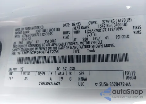 2023 Ford F-150 Xl from USA, damaged, VIN 1FTMF1CP5PKF47276